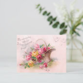 Carte Postale Joli panier victorien rose et rose jaune (Debout devant)