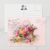 Carte Postale Joli panier victorien rose et rose jaune (Devant / Derrière)