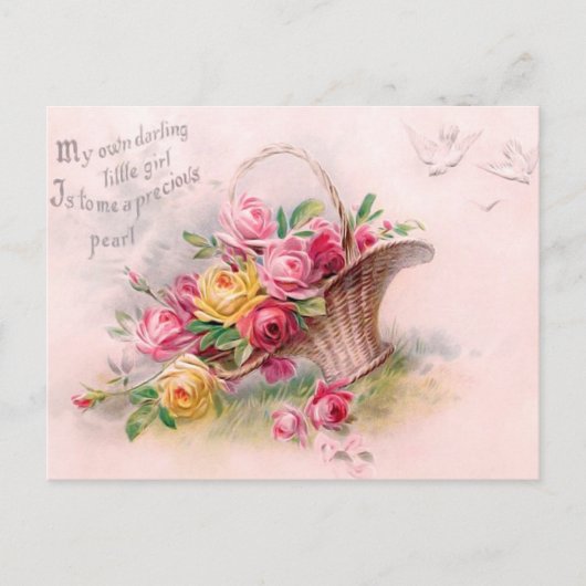 Carte Postale Joli panier victorien rose et rose jaune (Devant)