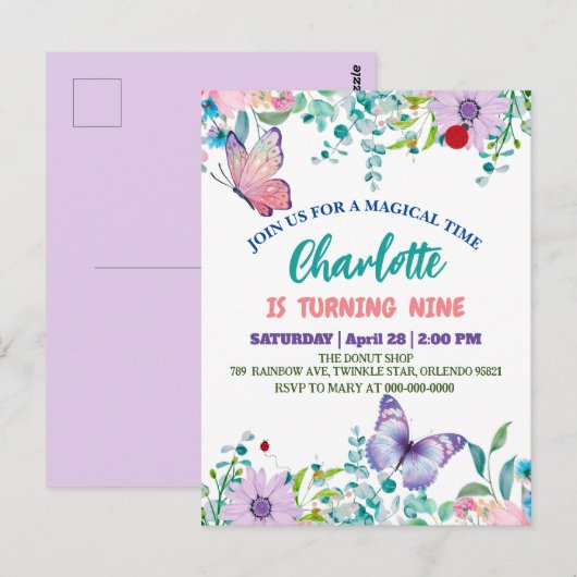 Carte Postale Joli papillon à pois Fleur Anniversaire  (Devant / Derrière)