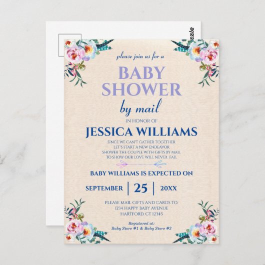 Carte Postale Joli Pastel Boho Baby shower Floral Par Mail (Devant / Derrière)
