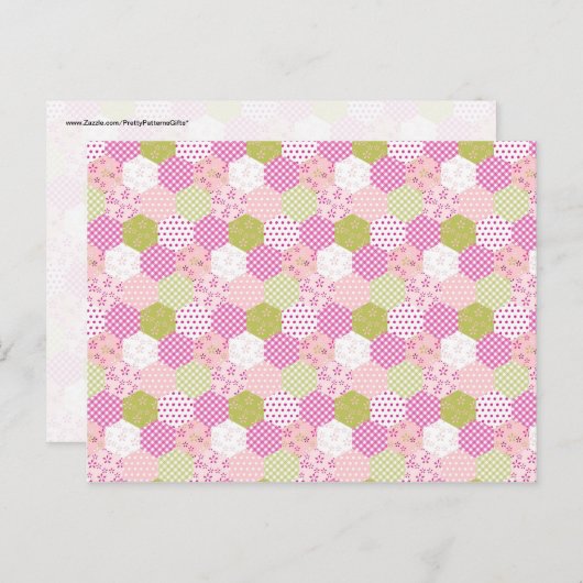 Carte Postale Joli Pastel Rose Vert Patchwork Design Quilt (Devant / Derrière)