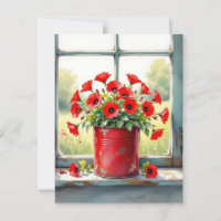 Joli pavot rouge dans un pot Vintage