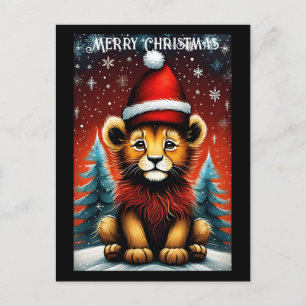 Carte Postale Joli Père Noël bébé Lion Snowy Noël