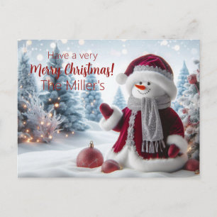 Carte Postale Joli Père Noël de Noël Bonhomme de neige Personnal