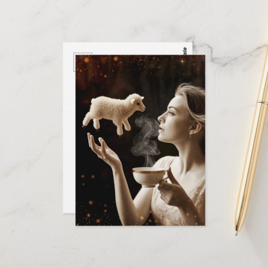 Carte Postale Joli petit agneau Magick (Devant/Arrière en situation)