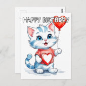 Carte Postale Joli Petit Chat Félin Joyeux Anniversaire (Devant / Derrière)