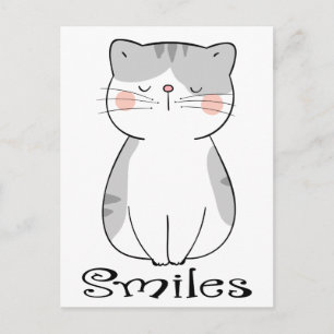 Carte Postale Joli petit chat gris qui pense à vous Miss Hello