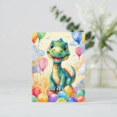 Carte Postale Joli petit dinosaure avec beaucoup de ballons colo (Debout devant)