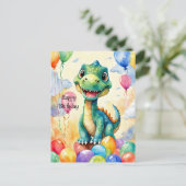 Carte Postale Joli petit dinosaure avec beaucoup de ballons colo (Debout devant)