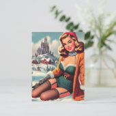 Carte Postale Joli Pin-up Rétro d'Hiver (Debout devant)