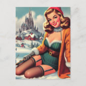 Carte Postale Joli Pin-up Rétro d'Hiver (Devant)