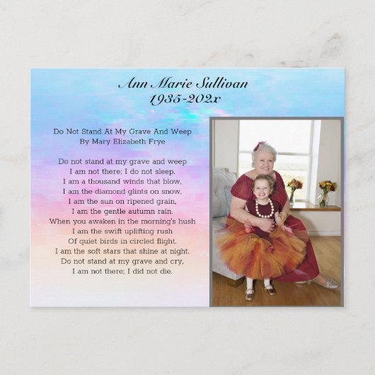 Carte Postale Joli poème mémorial avec photo  (Devant)