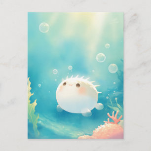 Carte Postale Joli poisson-globe dans un océan tropical lumineux