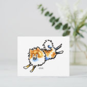 Carte Postale Joli Pomeranian Orange Blanc (Debout devant)
