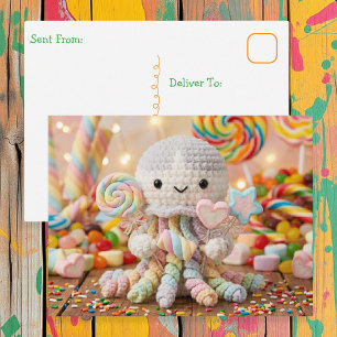 Carte Postale Joli poulpe au crochet et pays des bonbons