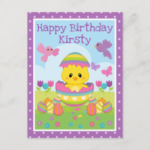 Carte Postale Joli poussin de Pâques et œufs en chocolat pour le