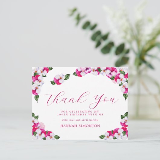Carte Postale Joli remerciement pour les 100 ans 'Fleurs roses e (Debout devant)
