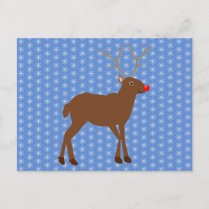 Carte Postale Joli Renne de Noël avec Nez Rouge 