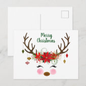 Carte Postale Joli renne de Noël et Poinsettia (Devant / Derrière)