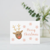 Carte Postale Joli renne de Noël rose or (Debout devant)