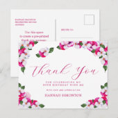 Carte Postale Joli rose blanc floral 80e anniversaire Merci (Devant / Derrière)