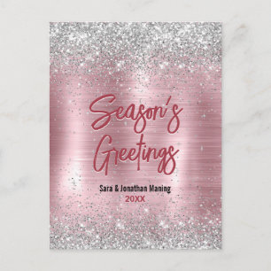 Carte Postale Joli rose blush argent parties scintillant Noël no