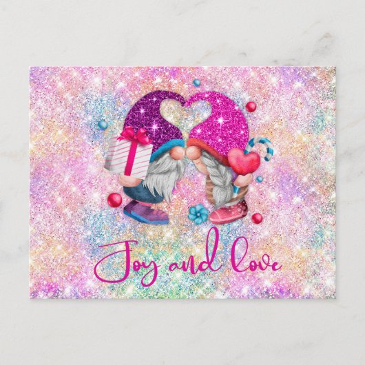 Carte Postale Joli rose faux parties scintillant gnome monogramm (Devant)