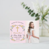 Carte Postale Joli rose Floral 1er sainte Communion Merci Po (Debout devant)