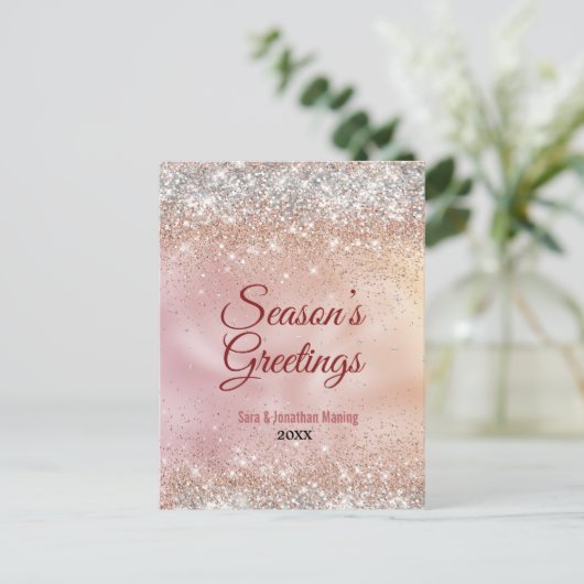 Carte Postale Joli rose or argent parties scintillant Noël Nouve (Debout devant)