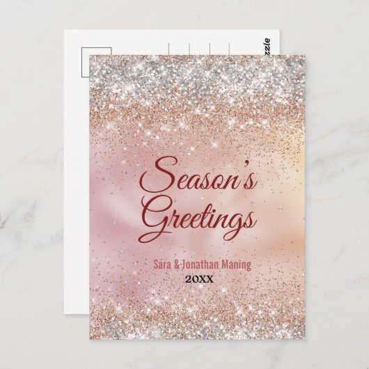 Carte Postale Joli rose or argent parties scintillant Noël Nouve (Devant / Derrière)