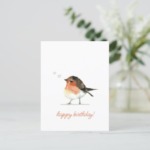 Carte Postale Joli Rouge-gorge Orange - Joyeux Anniversaire Simp