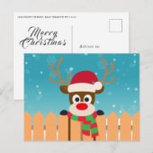 Carte Postale Joli Rudolph le renne au nez rouge Noël (Devant / Derrière)