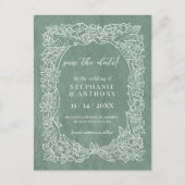 Carte Postale Joli Sage Vert Blanc Floral Date d'enregistrement (Devant)