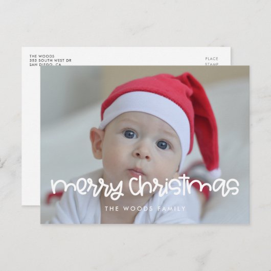 Carte Postale Joli script Joyeux Noël photo (Devant / Derrière)