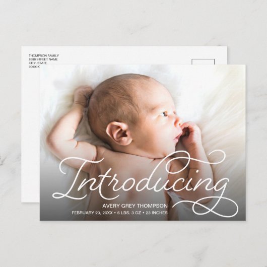 Carte Postale Joli Script Moderne Introduire Photos Bébés (Devant / Derrière)
