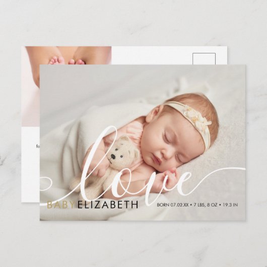 Carte Postale Joli script photo Faire-part de naissance bébé (Devant / Derrière)