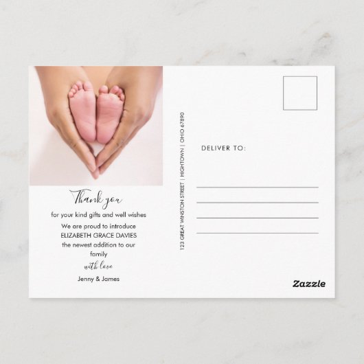 Carte Postale Joli script photo Faire-part de naissance bébé (Dos)