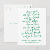 Carte Postale Joli script Toast irlandais St. Patrick's Day (Devant / Derrière)