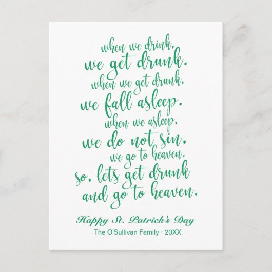 Carte Postale Joli script Toast irlandais St. Patrick's Day (Devant)