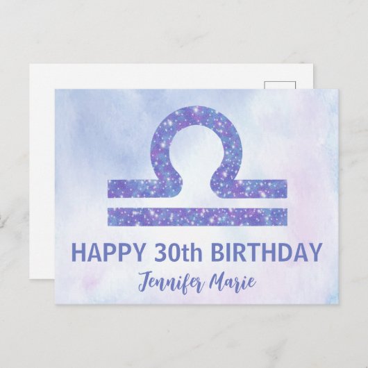 Carte Postale Joli signe de la Balance personnalisé violet joyeu (Devant / Derrière)