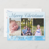 Carte Postale Joli Snowflakes Bleu Joyeux Noël Nouvel An (Devant / Derrière)