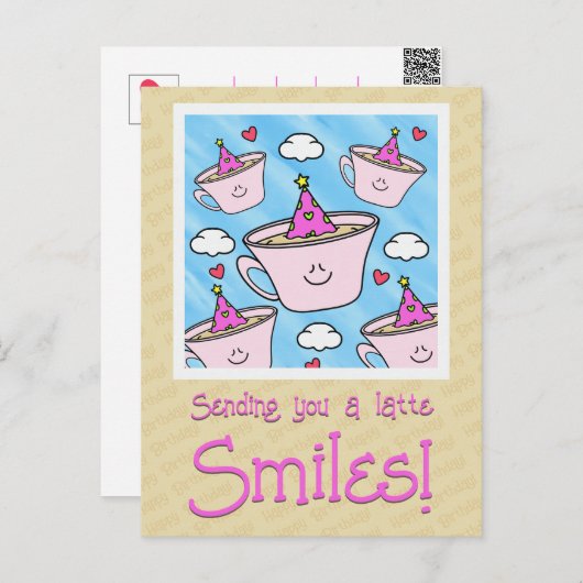 Carte Postale Joli sourire de latte Amateur de café Joyeux anniv (Devant / Derrière)