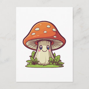 Carte Postale Joli style kawaii, Cueillette de champignons