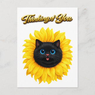 Carte Postale Joli Tournesol Visage de Chat Noir Pensée pour Toi