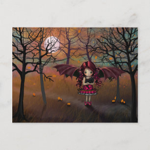 Carte Postale Joli Vampire d'Automne et Chat Noir