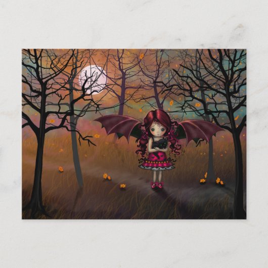 Carte Postale Joli Vampire d'Automne et Chat Noir (Devant)