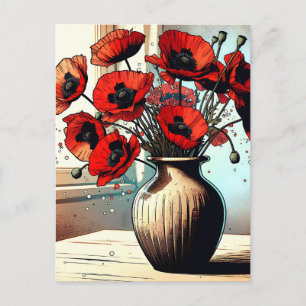 Carte Postale Joli Vase de Red Poppies