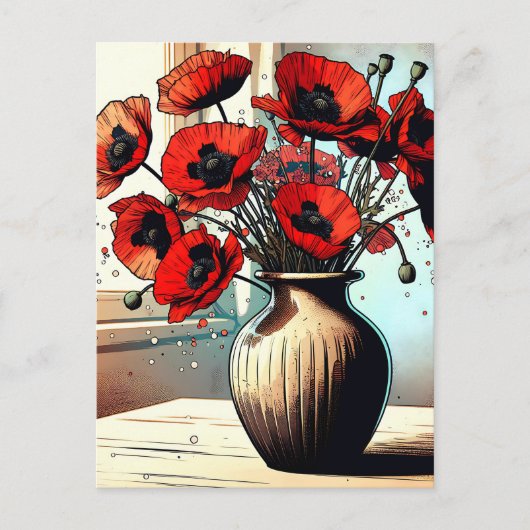 Carte Postale Joli Vase de Red Poppies (Devant)