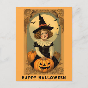 Carte Postale Joli Vintage Halloween sorcière Casquette fille Ci